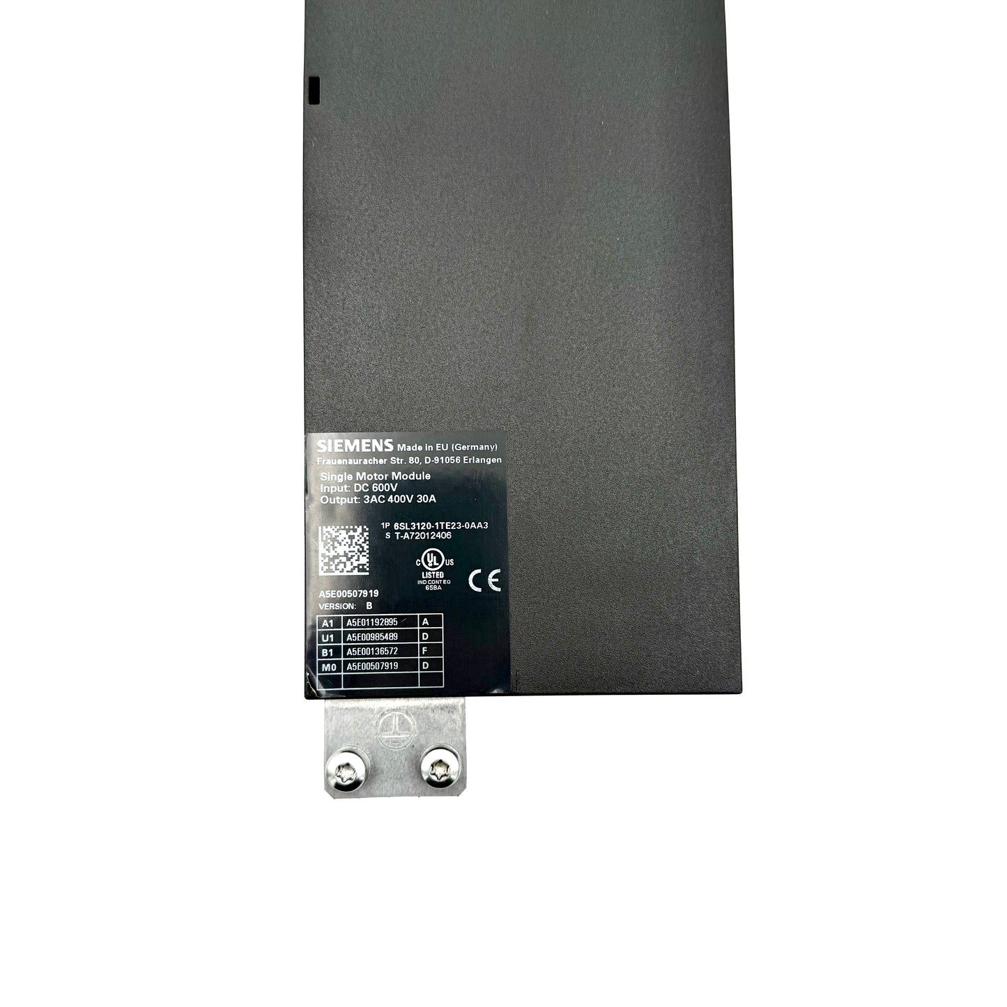 6SL3120-1TE23-0AA3 SINAMICS S120 Single Motor-Module Eingang: DC 600V Ausgang: 3AC 400V, 30A Bauform: booksize interne Luftkühlung optimierte Pulsmuster und Unterstützung der extended Safety integrated Funktionen inkl. DRIVE-CLiQ Leitung