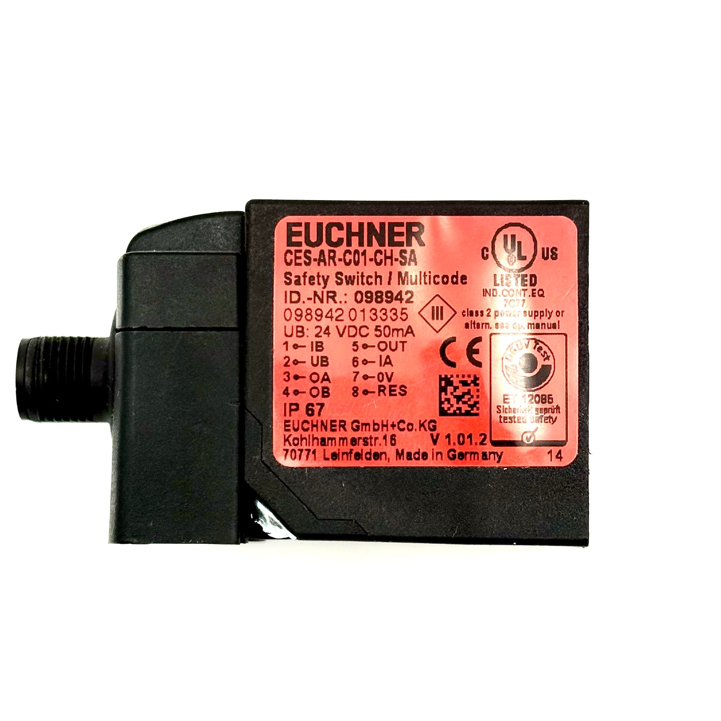 CES-AR-C01-CH-SA EUCHNER Sicherheitsschalter Gewicht 180 g Hersteller Euchner Schutzklasse (IP) 67 Spannung 24 V DC Steckeranschluß 5-polig M12 --- Neuteil --