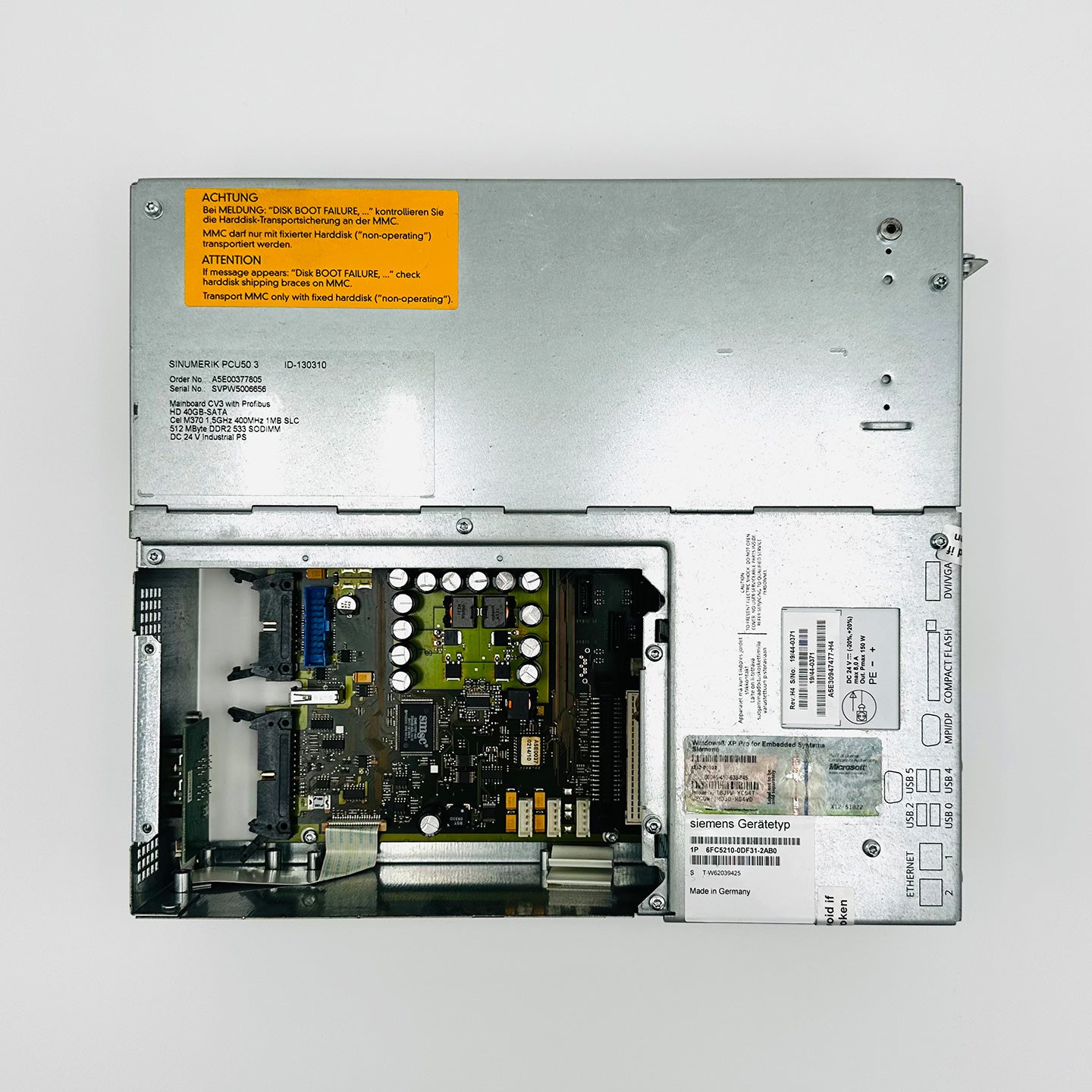 6FC5210-0DF31-2AB0 SINUMERIK PCU 50.3B-C ELEKTRONISCHES STEUERGERAET CM370; 1,5GHZ; 1 X 512MB RAM DC 24V; WINDOWS XP PROFESSIONAL FOR EMBEDDED SYSTEMS (WINXP PRO EMBSYS)