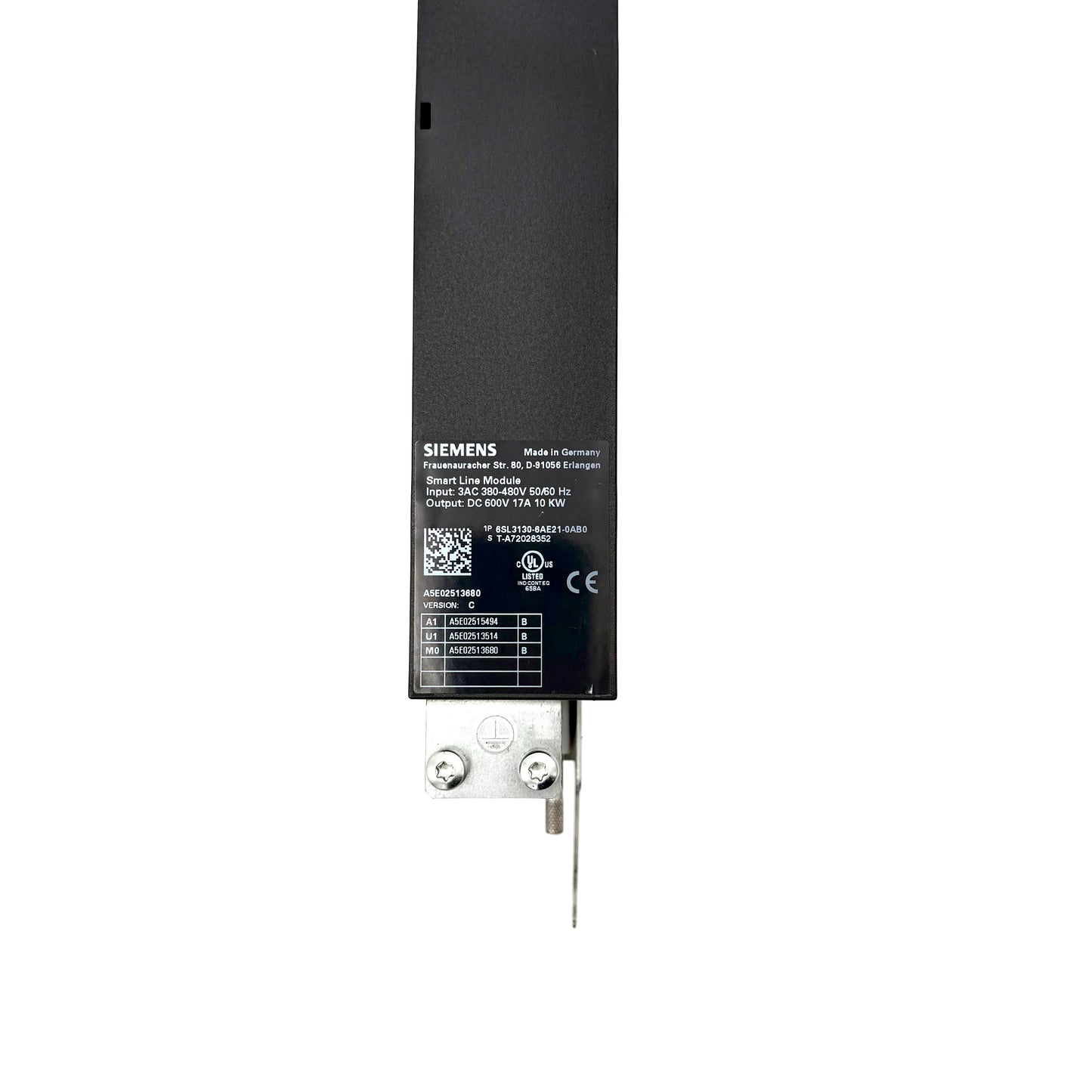 6SL3130-6AE21-0AB0 SINAMICS S120 SMART LINE MODULE EINGANG: 3AC 380-480V, 50/60HZ AUSGANG: DC 600V, 17A, 10KW BAUFORM: BOOKSIZE INTERNE LUFTKUEHLUNG INKL. CONTROL VOLTAGE ADAPTER BAUGRUPPEN LACKIERT